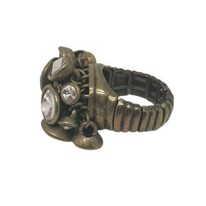 Fossil Dangling Stones Gold Tone Elastic Stretchy Statement Ring Size 7.5